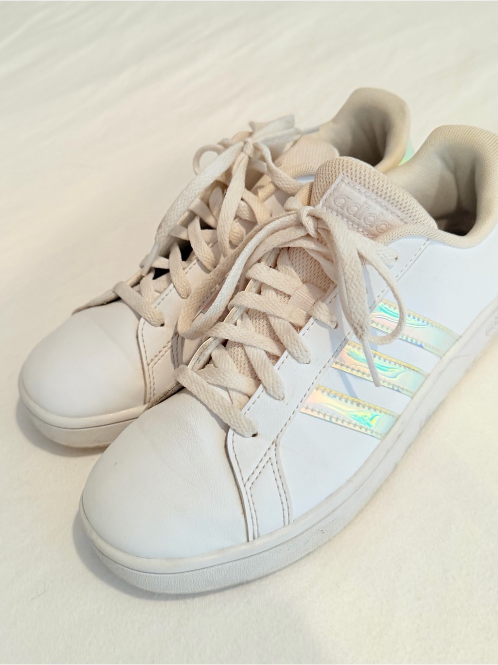 adidas White Sneakers with Iridescent Three Stripes